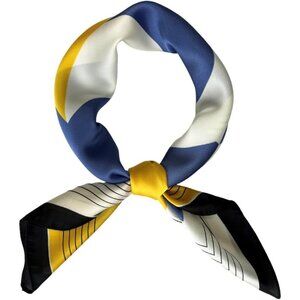 Silk Feel Blue & Yellow Head Scarf Medium Square Hair Scarf for Women 28 Inches